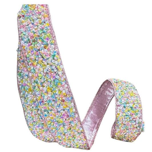1.5" Pastel Multi Sprinkles Ribbon: Pink (10 Yards)