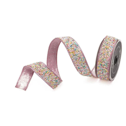 1.5" Pastel Multi Sprinkles Ribbon: Pink (10 Yards)