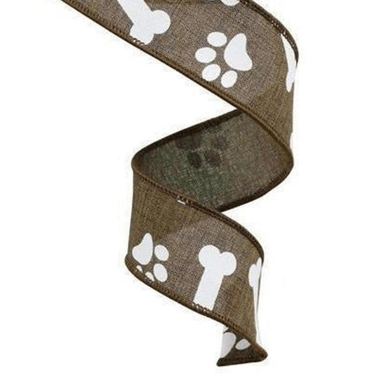 1.5" Paw Print Royal Ribbon: Brown (10 Yards)