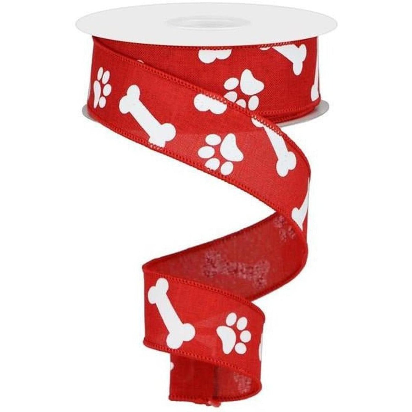 1.5" Paw Print Royal Ribbon: Red & White (10 Yards)
