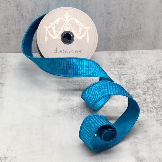 1.5" Pleated Lame Ribbon: Turquoise (10 Yards)