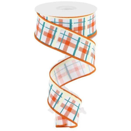 1.5" Printed Plaid on Royal: White (10 Yards)