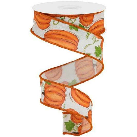 1.5" Pumpkin Patch Ribbon: Off White (10 Yards)