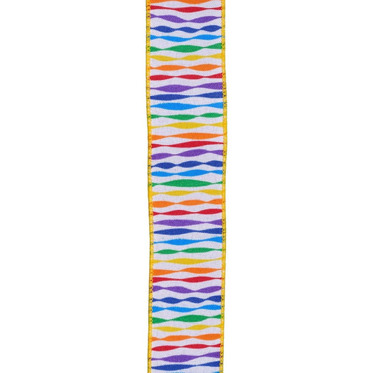 1.5" Rainbow Twisted Stripe Ribbon: White (10 Yards)