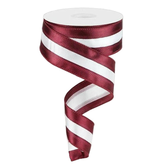 1.5" Satin Team Stripe Ribbon: Maroon & White (10 Yards)