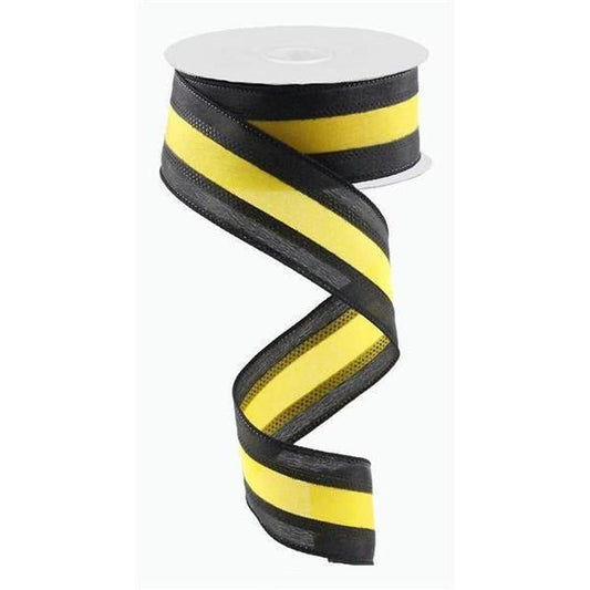1.5" Satin Team Stripe Ribbon: Yellow & Black (10 Yards)