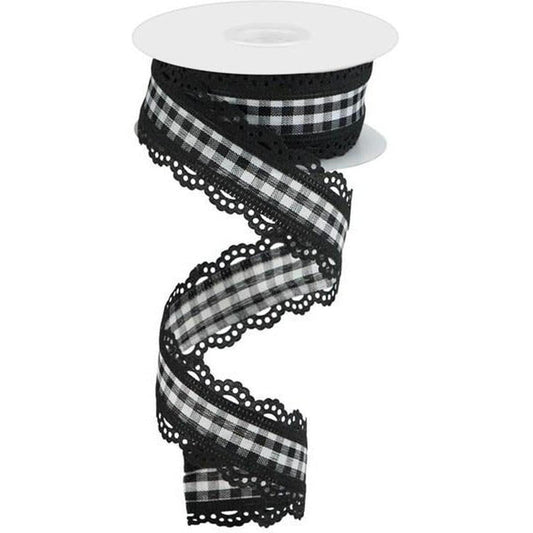 1.5" Scalloped Edge Gingham Ribbon: Black (10 Yard)