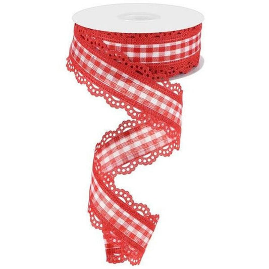 1.5" Scalloped Edge Gingham Ribbon: Red (10 Yard)