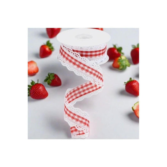 1.5" Scalloped Edge Gingham Ribbon: Red & White (10 Yard)