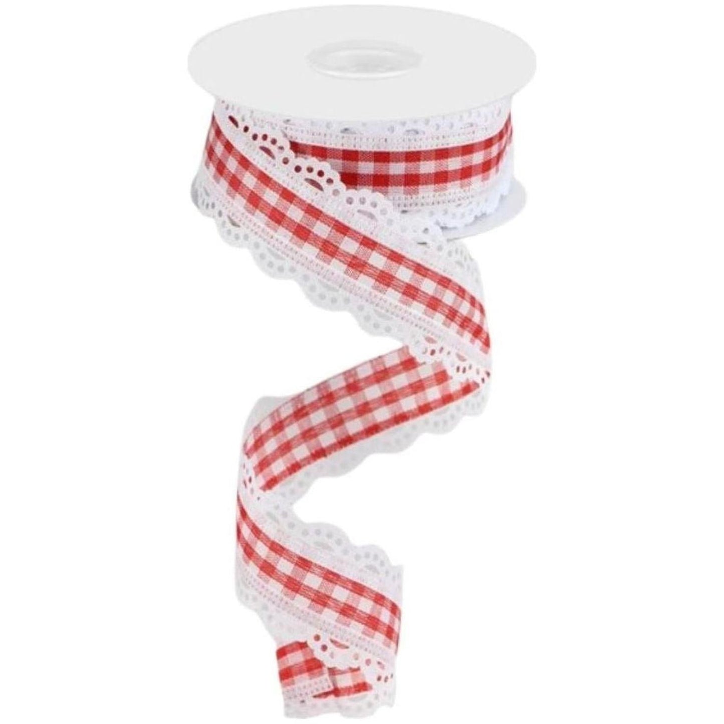 1.5" Scalloped Edge Gingham Ribbon: Red & White (10 Yard)
