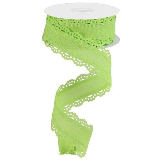 1.5" Scalloped Edge Ribbon: Bright Green (10 Yard)