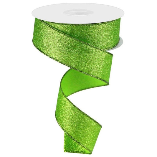1.5" Shimmer Glitter Ribbon: Lime Green (10 Yards)