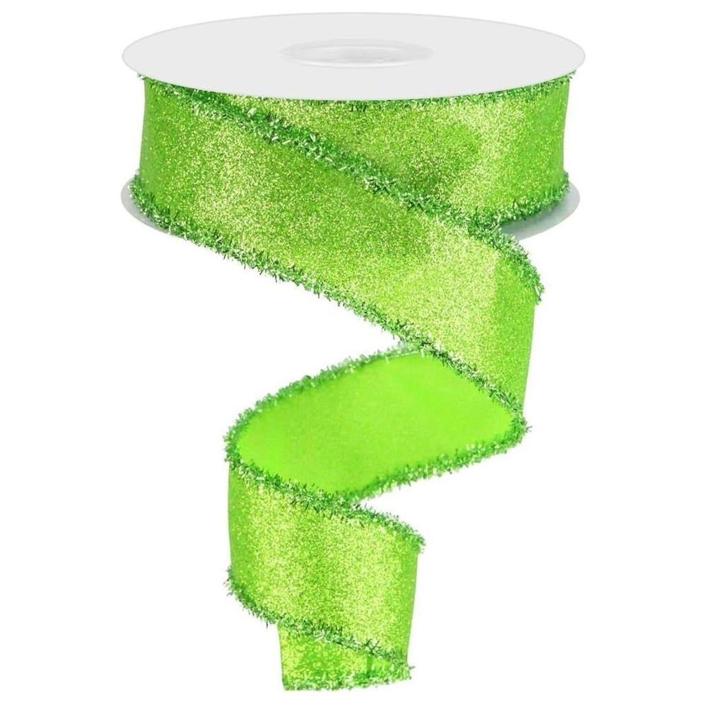 1.5" Shimmer Glitter Tinsel Ribbon: Lime Green (10 Yards)