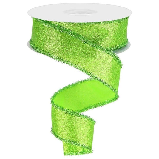 1.5" Shimmer Glitter Tinsel Ribbon: Lime Green (10 Yards)