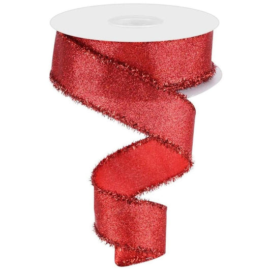 1.5" Shimmer Glitter Tinsel Ribbon: Red (10 Yards)