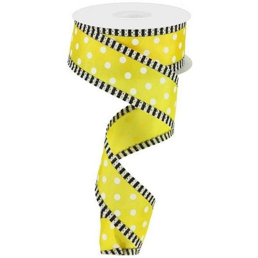 1.5" Small Polka Dot Stripe Ribbon: Yellow/White (10 Yards)