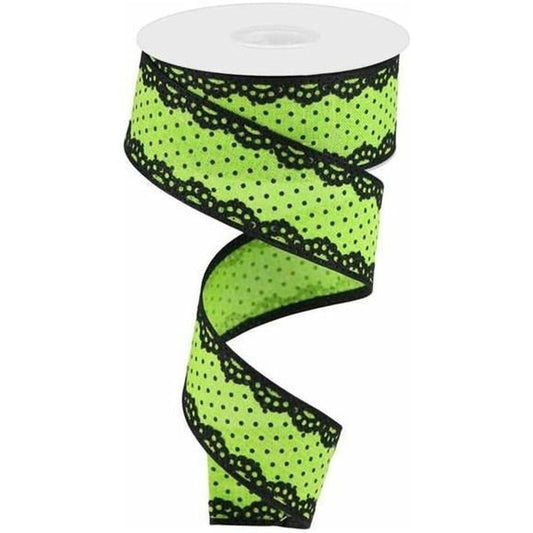 1.5" Swiss Dots Lace Edge Ribbon: Lime Green (10 Yards)