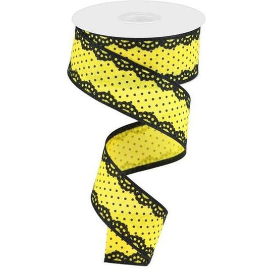 1.5" Swiss Dots Lace Edge Ribbon: Yellow (10 Yards)