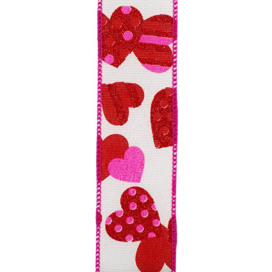 1.5" Tossed Hearts Ribbon: White (20 Yards)