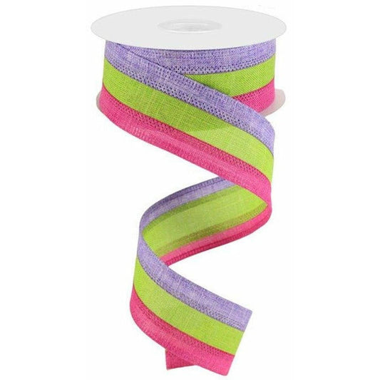 1.5" Tricolor Striped Ribbon: Lavender, Fuchsia, & Lime Green (10 Yards)