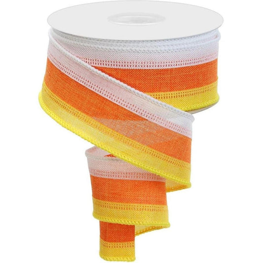 1.5" Tricolor Striped Ribbon: Orange/White, Yellow (10 Yards)