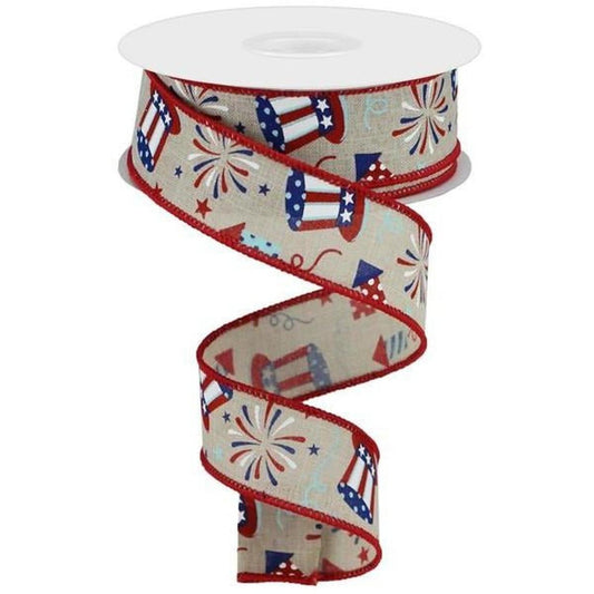 1.5" Uncle Sam Fireworks Ribbon: Natural (10 Yards)