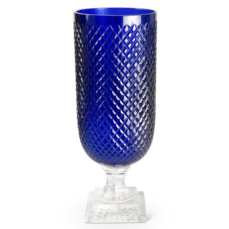 Massive Grand Millennial 15" Hobnail Sapphire Blue Vase on Clear Glass Pedestal