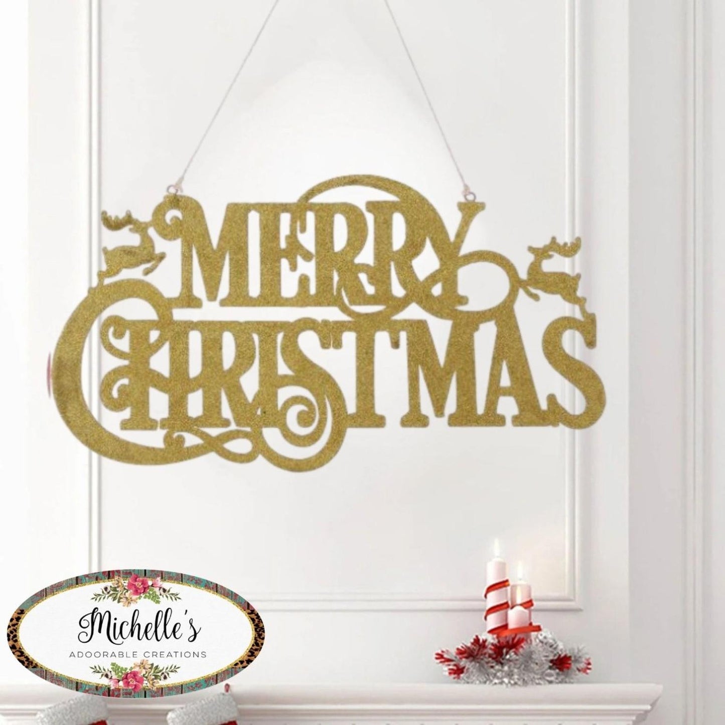16" Metal Merry Christmas Hanger: Gold
