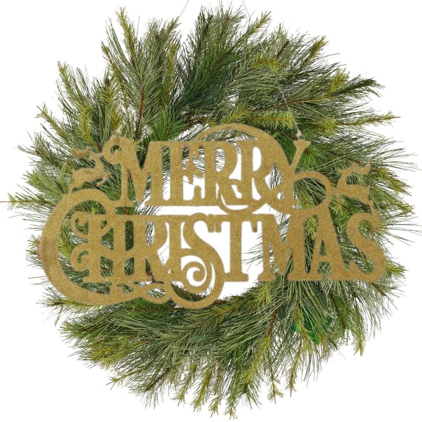 16" Metal Merry Christmas Hanger: Gold