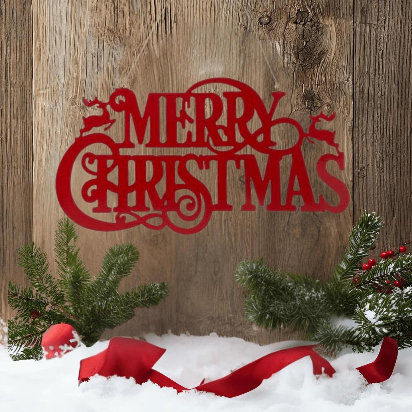 16" Metal Merry Christmas Hanger: Red