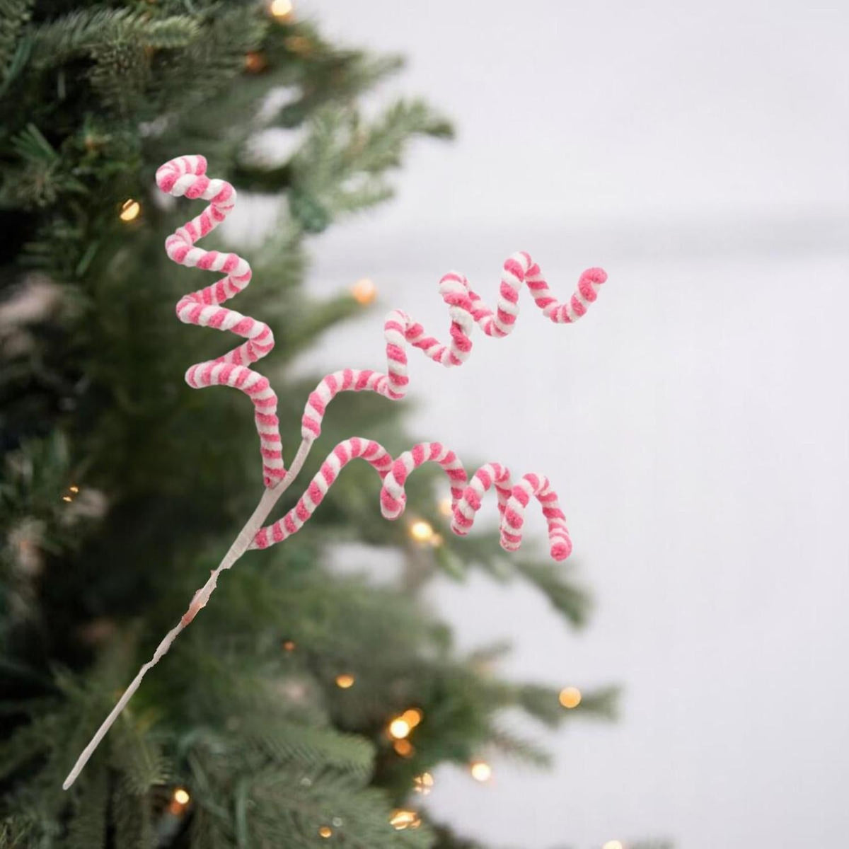 16" Peppermint Curly Chenille Pick: Pink & White