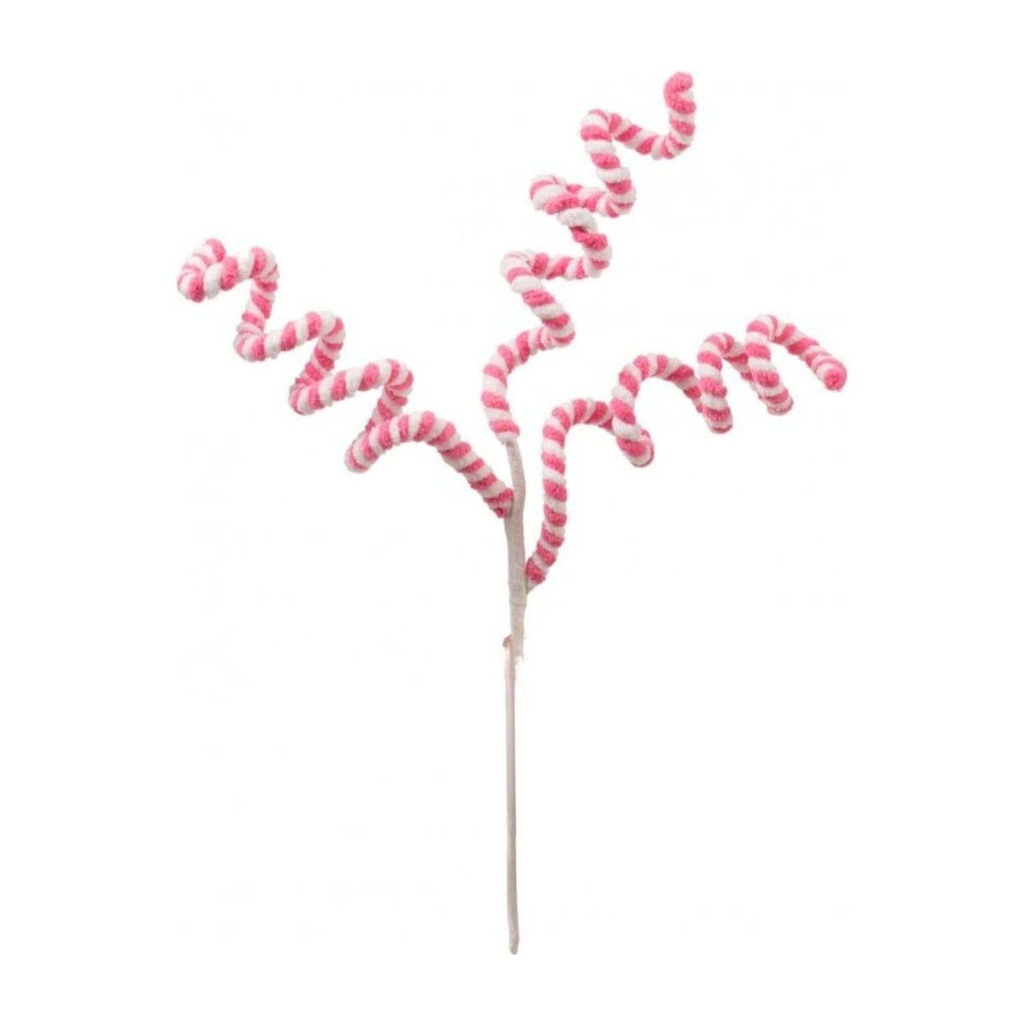 16" Peppermint Curly Chenille Pick: Pink & White