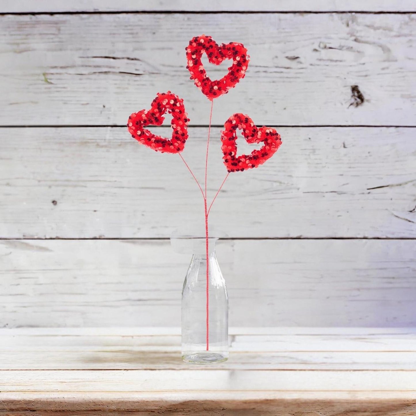16" Sequin Hollow Heart Pick: Red