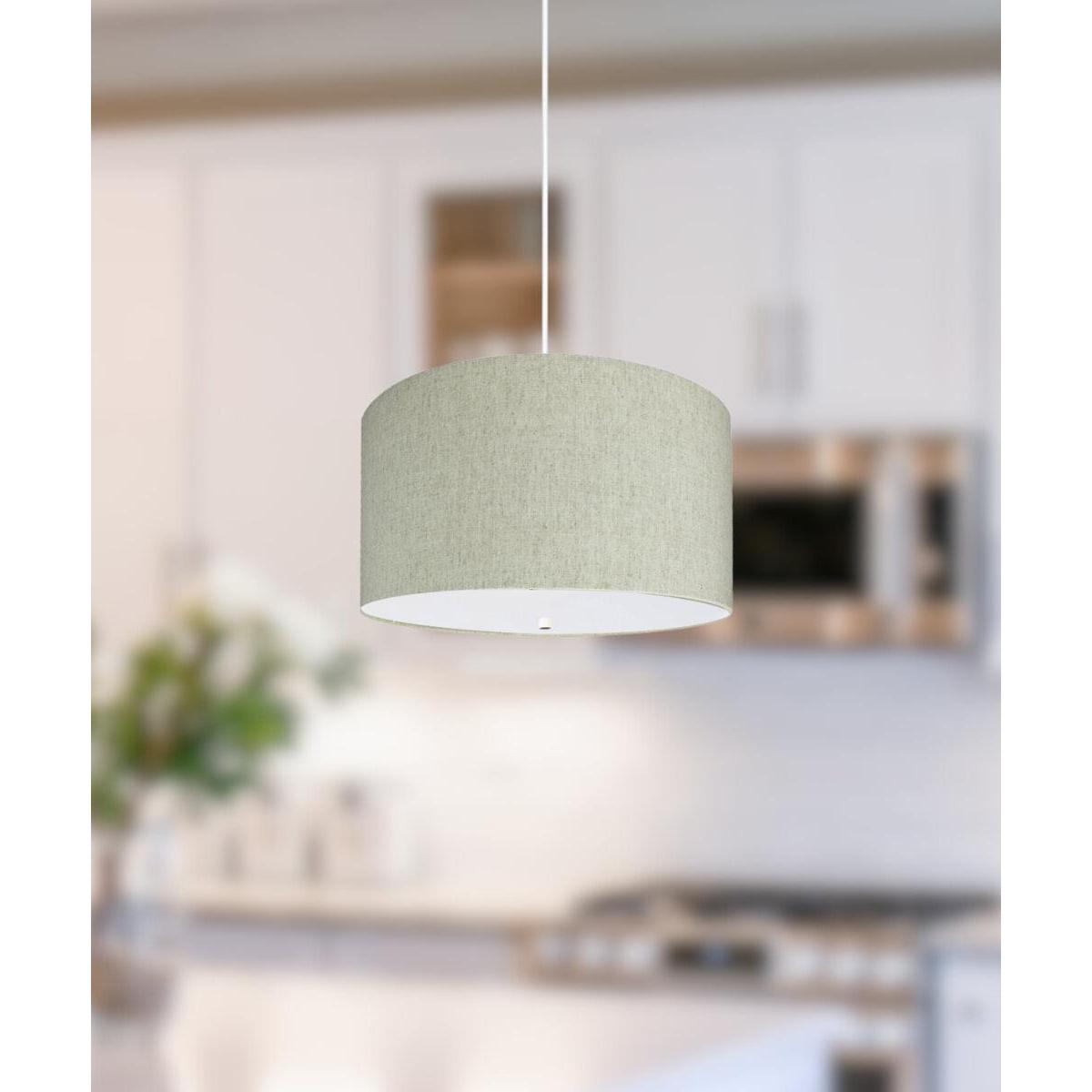 16" W 2 Light Pendant Textured Oatmeal Shade with Diffuser, White Cord