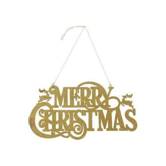 16" Metal Merry Christmas Hanger: Gold