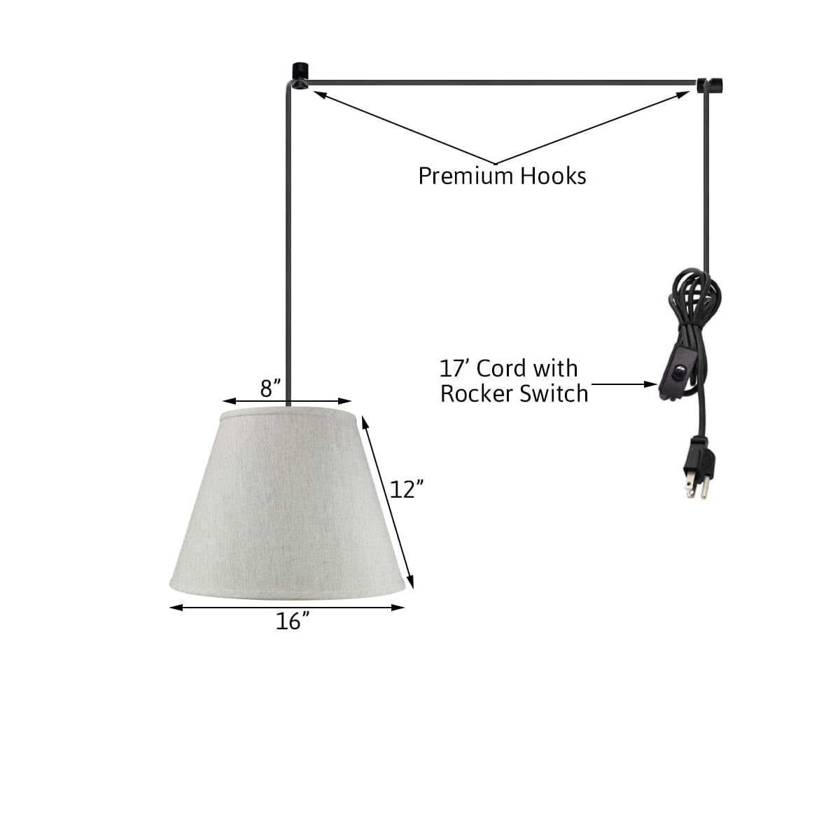 16"W 1 Light Swag Plug-In Pendant  Textured Oatmeal Shade Black Cord