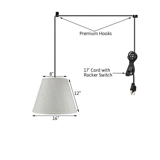 16"W 1 Light Swag Plug-In Pendant  Textured Oatmeal Shade Black Cord