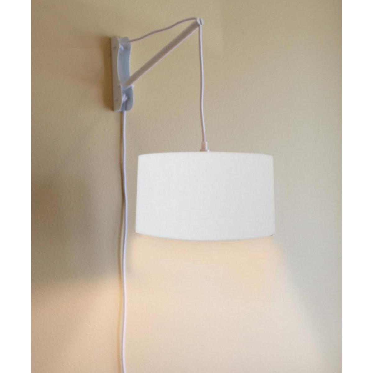 16"W 2 Light MAST Plug-In Wall Mount Pendant  White Linen Drum with Diffuser White Cord/Arm