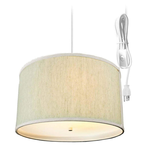 16"W 2 Light Swag Plug-In Pendant  Textured Oatmeal with Diffuser White Cord