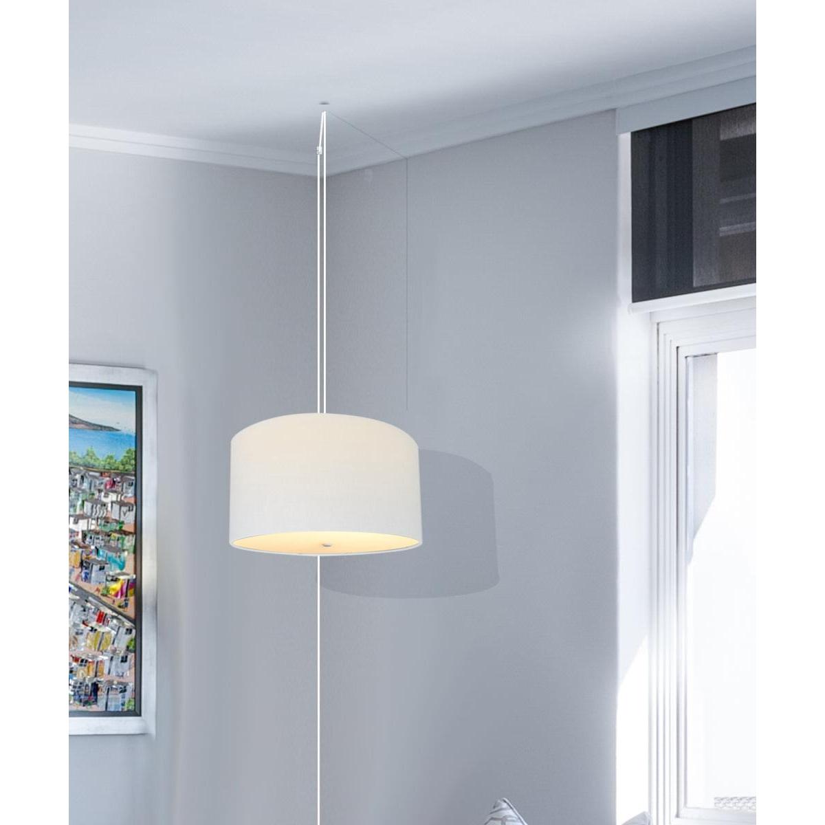 16"W 2 Light Swag Plug-In Pendant  White Linen Drum with Diffuser White Cord