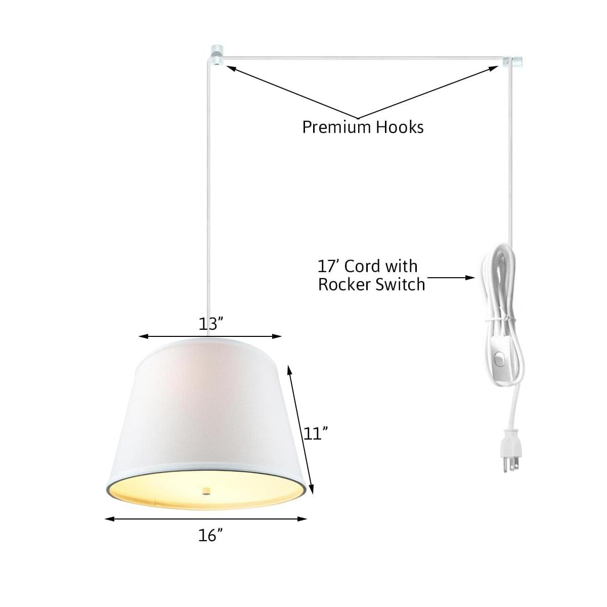 16"W 2 Light Swag Plug-In Pendant  White with Diffuser White Cord