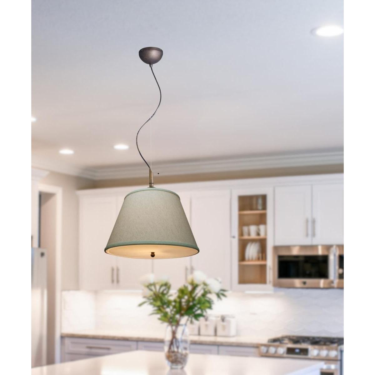 16"W Gold-laced Cafe Pendant Light with Textured Oatmeal Slotted Pendant Empire Shade and Diffuser