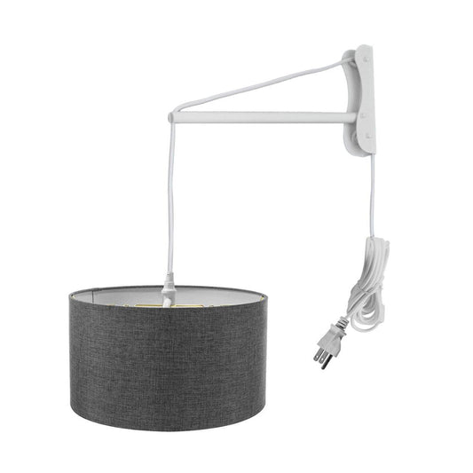 16"W MAST Plug-In Wall Mount Pendant 2 Light White Cord/Arm with Diffuser Granite Gray Shade