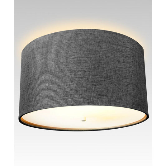 16"W Moderne Flush Mount Conversion Kit  Granite Gray Burlap Hardback Drum Lampshade