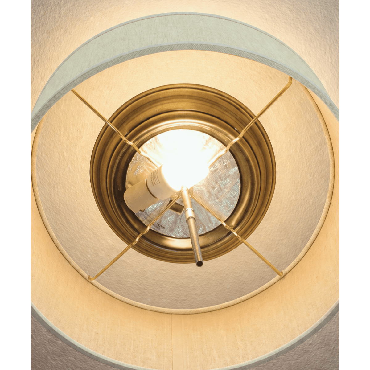 16"W Moderne Flush Mount Conversion Kit  Textured Oatmeal Hardback Drum Lampshade