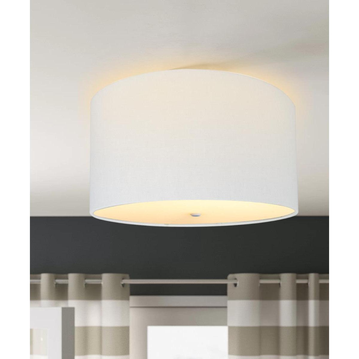 16"W Moderne Flush Mount Conversion Kit  White Linen Drum Lampshade