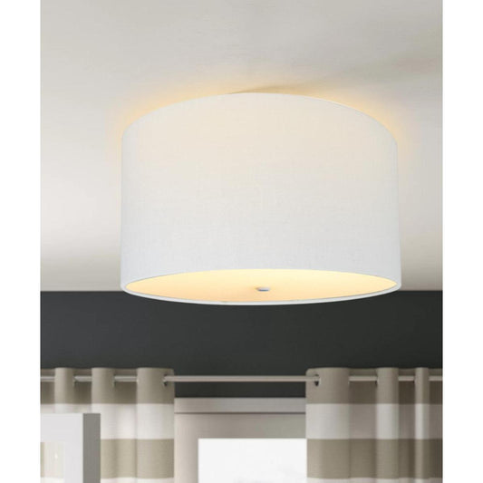 16"W Moderne Flush Mount Conversion Kit  White Linen Drum Lampshade