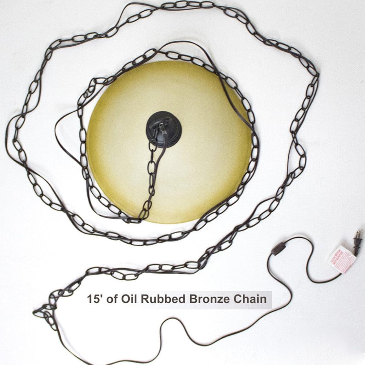 16"W Plug In Swag Amber Glass Pendant Light Bronze Finish