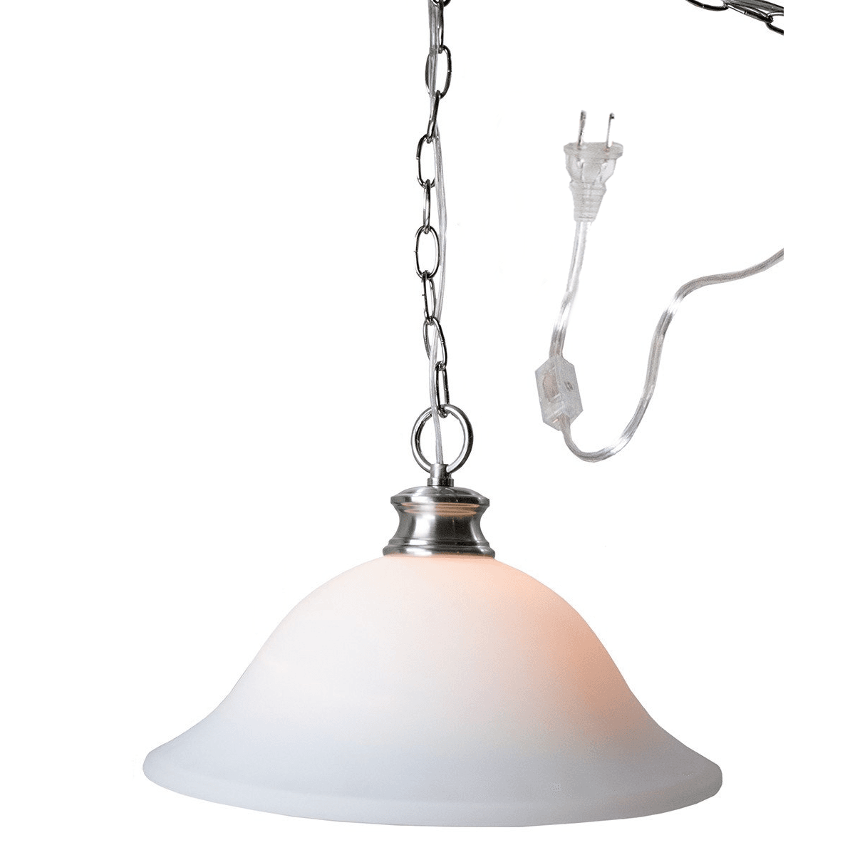16"W Plug In Swag Milky White Glass Pendant Light Polished Nickel Finish