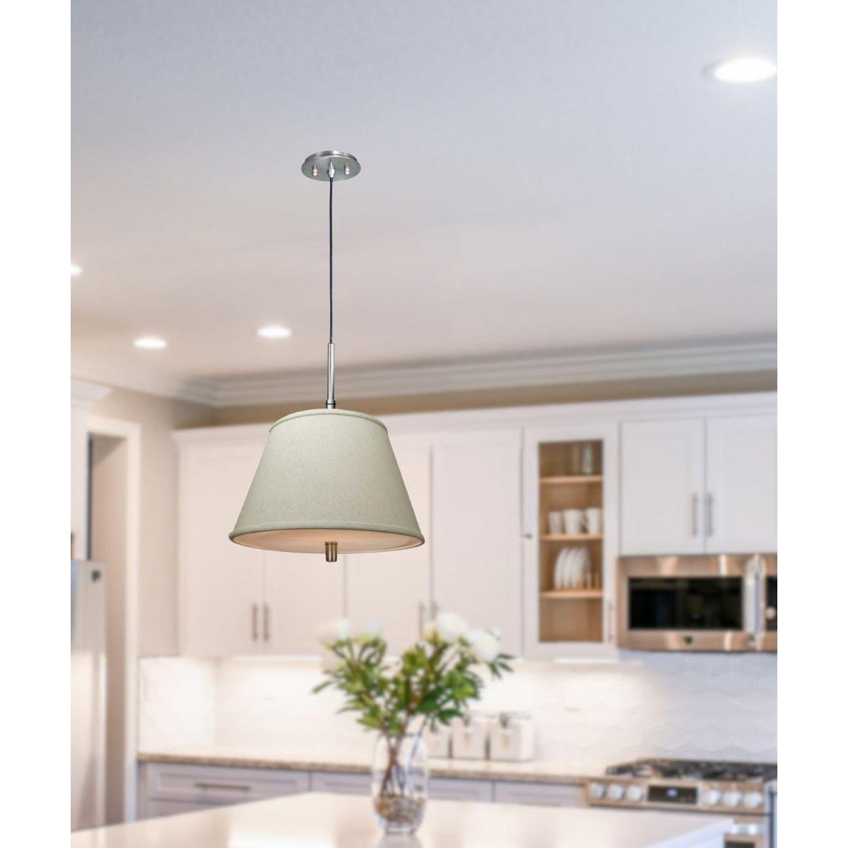 16"W Satin Nickel Pendant Light with Empire Textured Oatmeal Slotted Pendant Shade and Diffuser